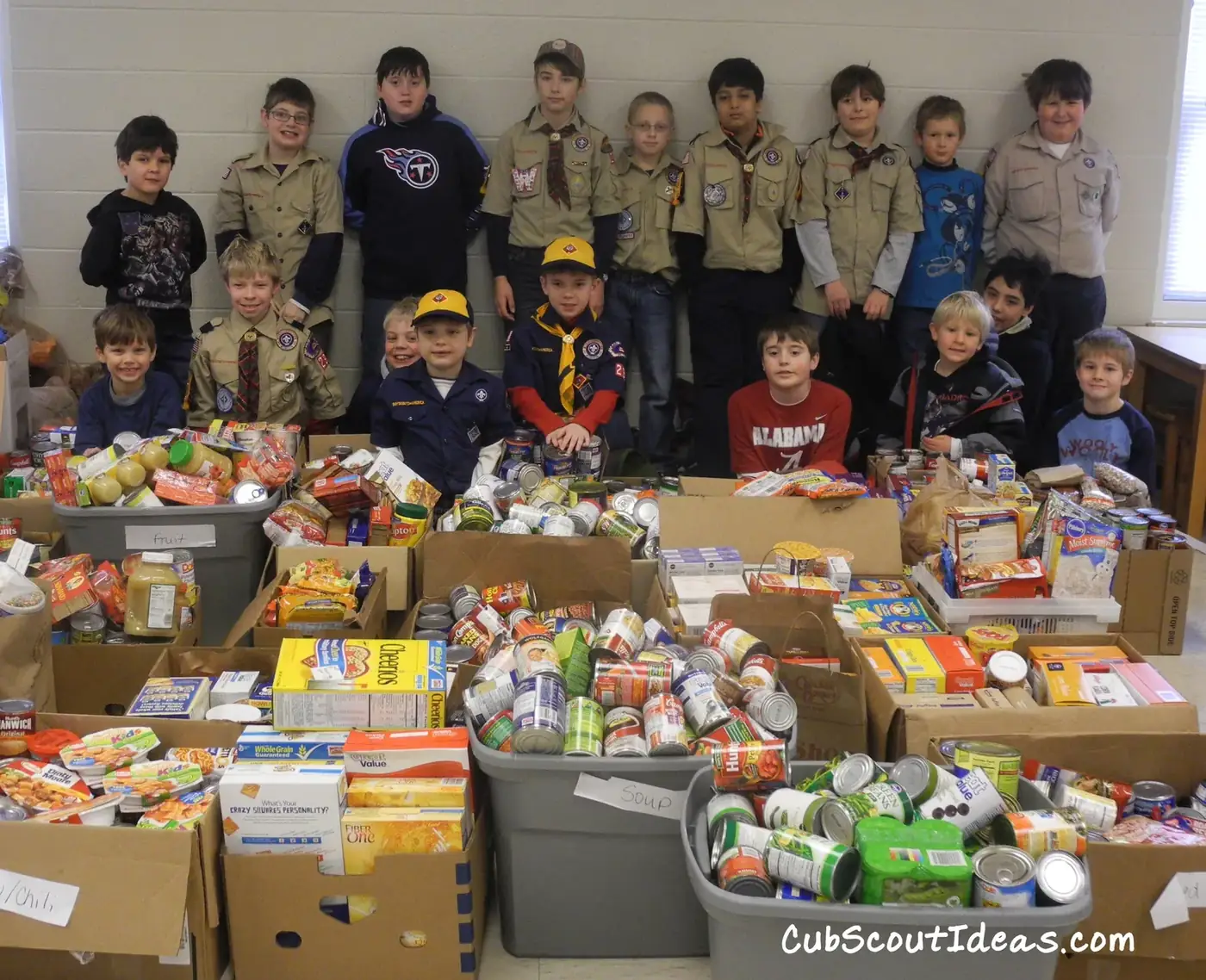 Cub Scouts collecting food donations for the community